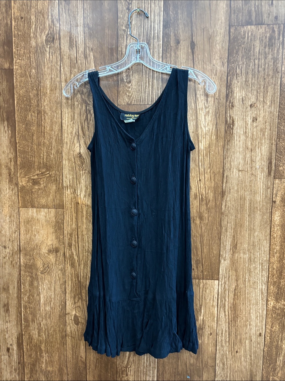 Robby Len Sleeveless Button-Front Black Midi Dress